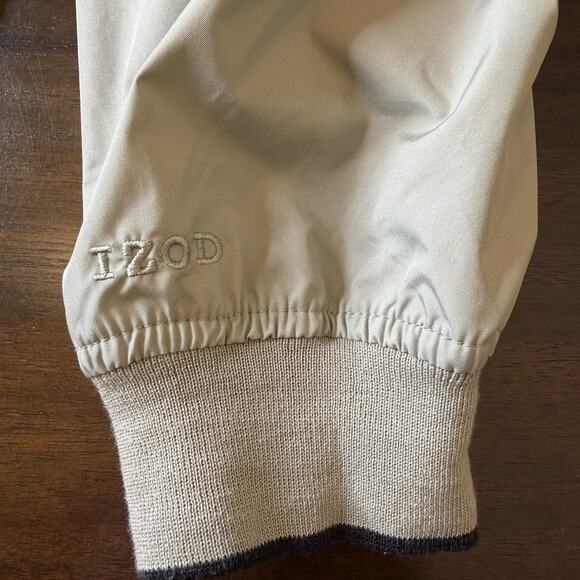 IZOD Men’s Windbreaker Large Pullover Beige Zipper Pockets V-Neck Golf - Picture 5 of 9